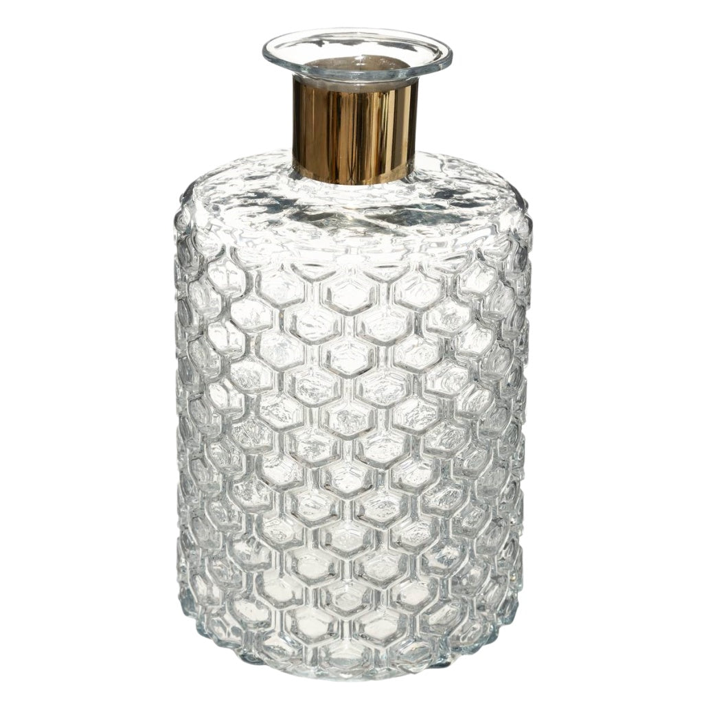 Vase décoratif en verre avec motif alvéolaire pour intérieur - 8 x 8 x 18