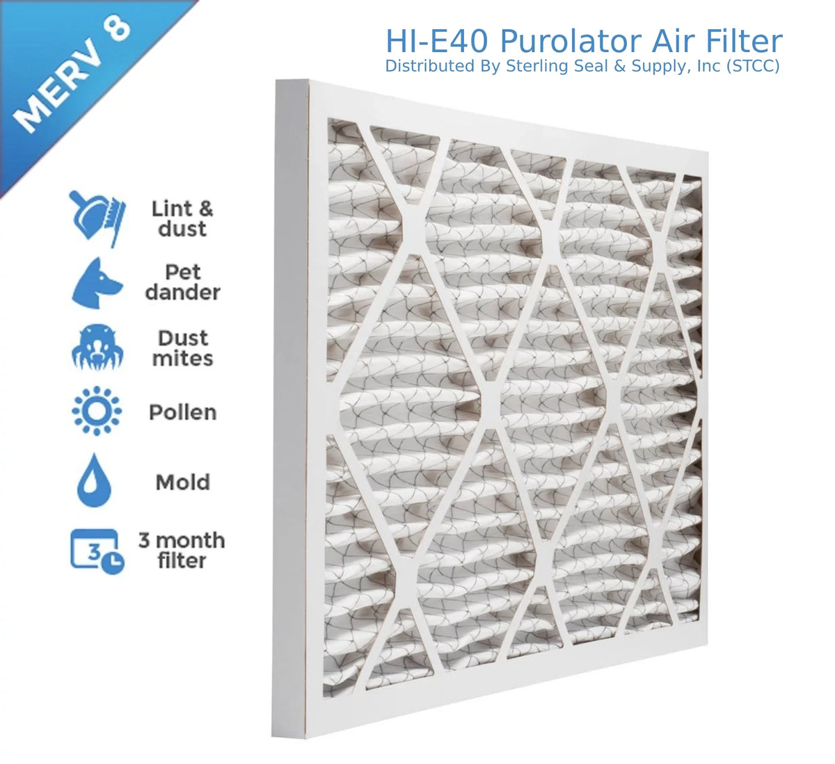 16x24x1, Purolator / Air Guard Hi-E 40 Extended Sizeurface Pleated Air Filter, Mechanical MERV 8, (6 Pack)