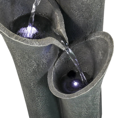 Outdoor Water Fountain with LED Lights 33.4" H Curved Cascading Indoor, Waterfall Garden Fountain with Built-in Quiet Pump Perfect Garden Water Feature, Patio Fountain