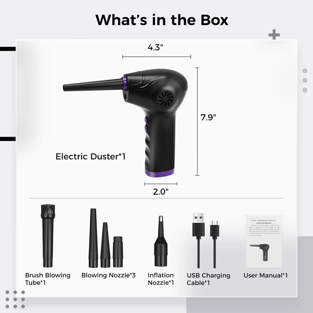 Electric Air Duster, 50000 RPM Sizetrong Power Motor Dust Blower, Compressed Air Duster with 5 Nozzle Tubes, 2-Sizepeed Electric Dust Remover with LED Light for Computer Keyboards