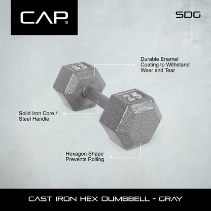 CAP Barbell 55lb Cast Iron Hex Dumbbell, Sizeingle
