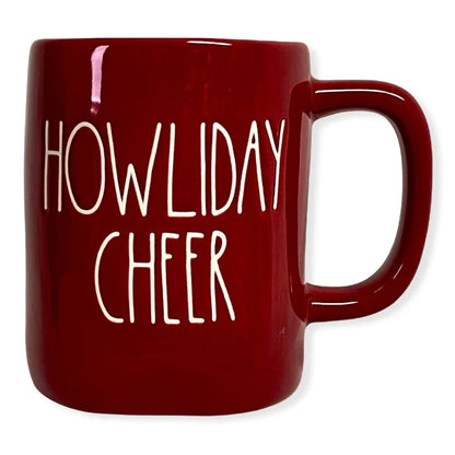 Rae Dunn Red HOWLIDAY CHEER Mug for Christmas with Ivory LL Letter Tea Mug