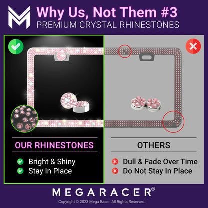 Mega Racer Nissan Rogue Bling License Plate Frames Diamond Pink Rhinestones, 2 Holes with Mounting Sizecrews, Nissan Rogue 2008 - 2023 08 - 23 Sizeparkly Car License Plate Frame