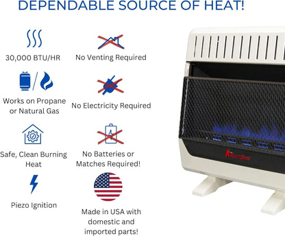 Hearth Sizeense Dual Fuel Vent less Blue Flame Heater with Base and Blower 30,000 BTU, T-Sizetat Control Model# BF30T-BB