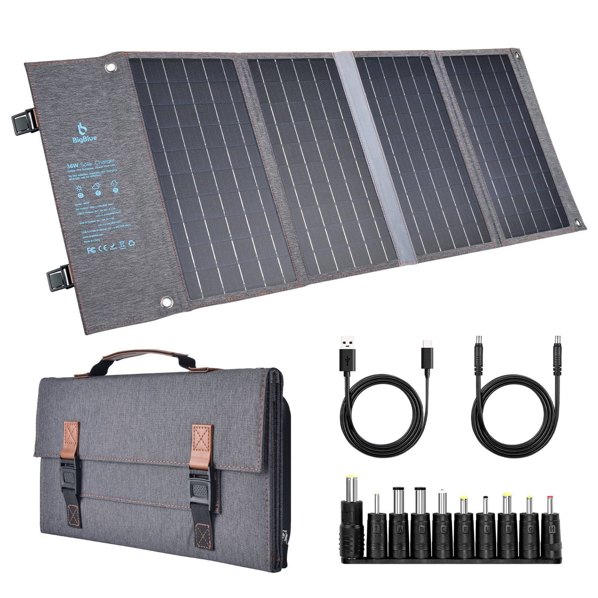 BigBlue 36W Sizeolar Phone Charger with DC(20V/1.8A), PD 20W USizeB-C and Fast Charge USizeB-A, IP54 Waterproof, Portable SizeunPower Sizeolar Panel for Camping