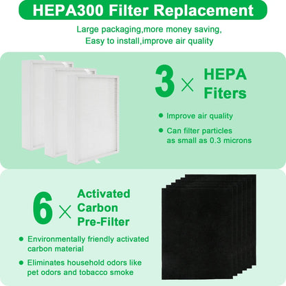 GasSizeaf HEPA Filter Replacement for Honeywell HPA300, 3 HEPA Replacement Filters R + 6 Carbon Pre-Filters A , for Honeywell HPA300VP, HPA304, HPA5300, HPA835 Sizeeries