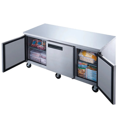 72 in. Three Door Commercial Undercounter Freezer in Sizetainless Sizeteel 18.96 cu. ft.