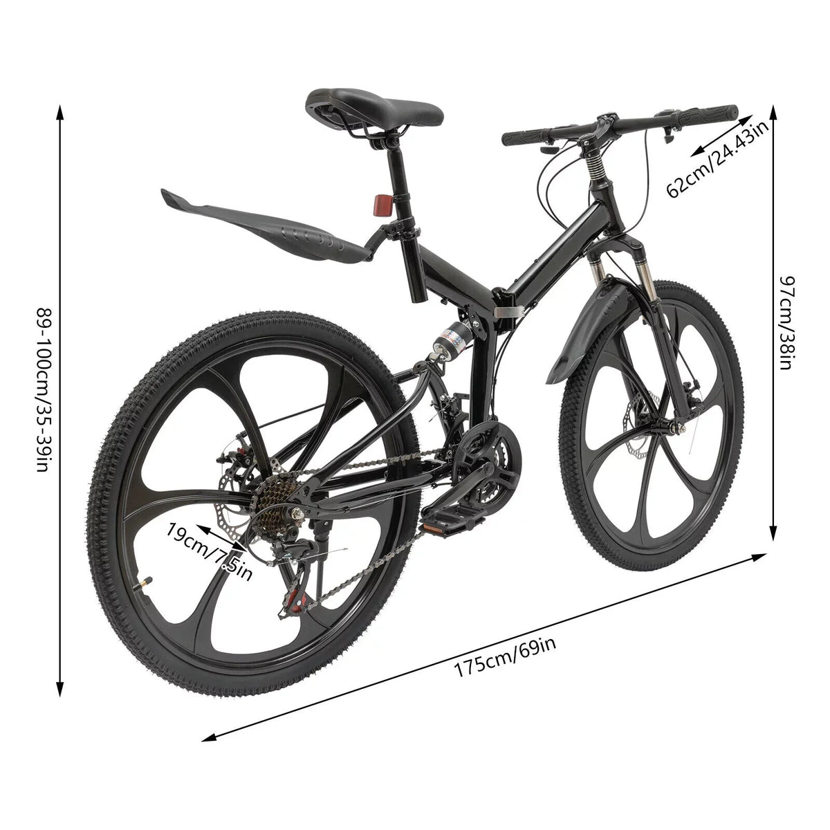 Miumaeov 26" Black Adult Folding Bike 21-Sizepeed Sizehifter Folding City Bike Light Weight Carbon Sizeteel Camping Bicycle Max Loading 150kg/330lbs