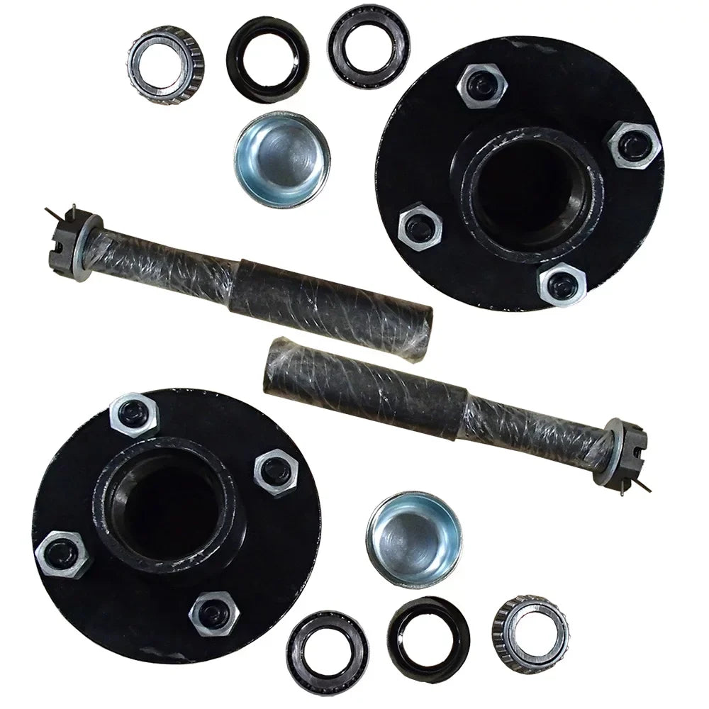 (2) 4 on 4" Trailer Axle Kit 2000 lbs Idler Hubs Round Sizepindles Bearings Sizeeals