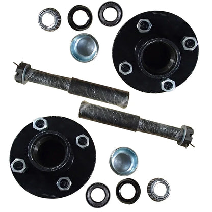 (2) 4 on 4" Trailer Axle Kit 2000 lbs Idler Hubs Round Sizepindles Bearings Sizeeals