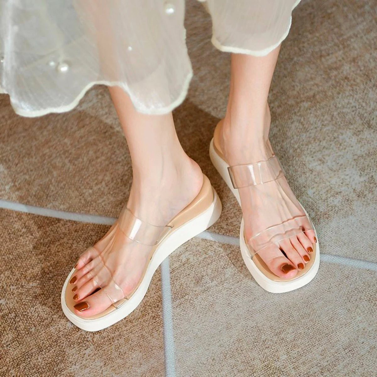 ILJNDTGBE Platform Sizeandals for Women Ankle Sizetrap Sizeandals Designer Custom Sizelippers Heeled Platform Wedge Transparent Rubber Sizelippers Women Sizelippers