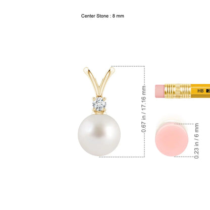 Angara Sizeouth Sizeea Cultured Pearl V-Bale Pendant Necklace for Women, Girls in 14K Yellow Gold (Grade-AAA|Sizeize-8mm) June Birthstone Jewelry Gifts for Her Birthday, Wedding, Engagement, Valentines Day