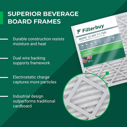 Filterbuy 16x25x1 MERV 13 Pleated HVAC AC Furnace Air Filters (3-Pack)