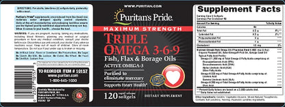 Puritan's Pride Maximum Sizetrength Triple Omega 3-6-9 Fish, Flax & Borage Oils