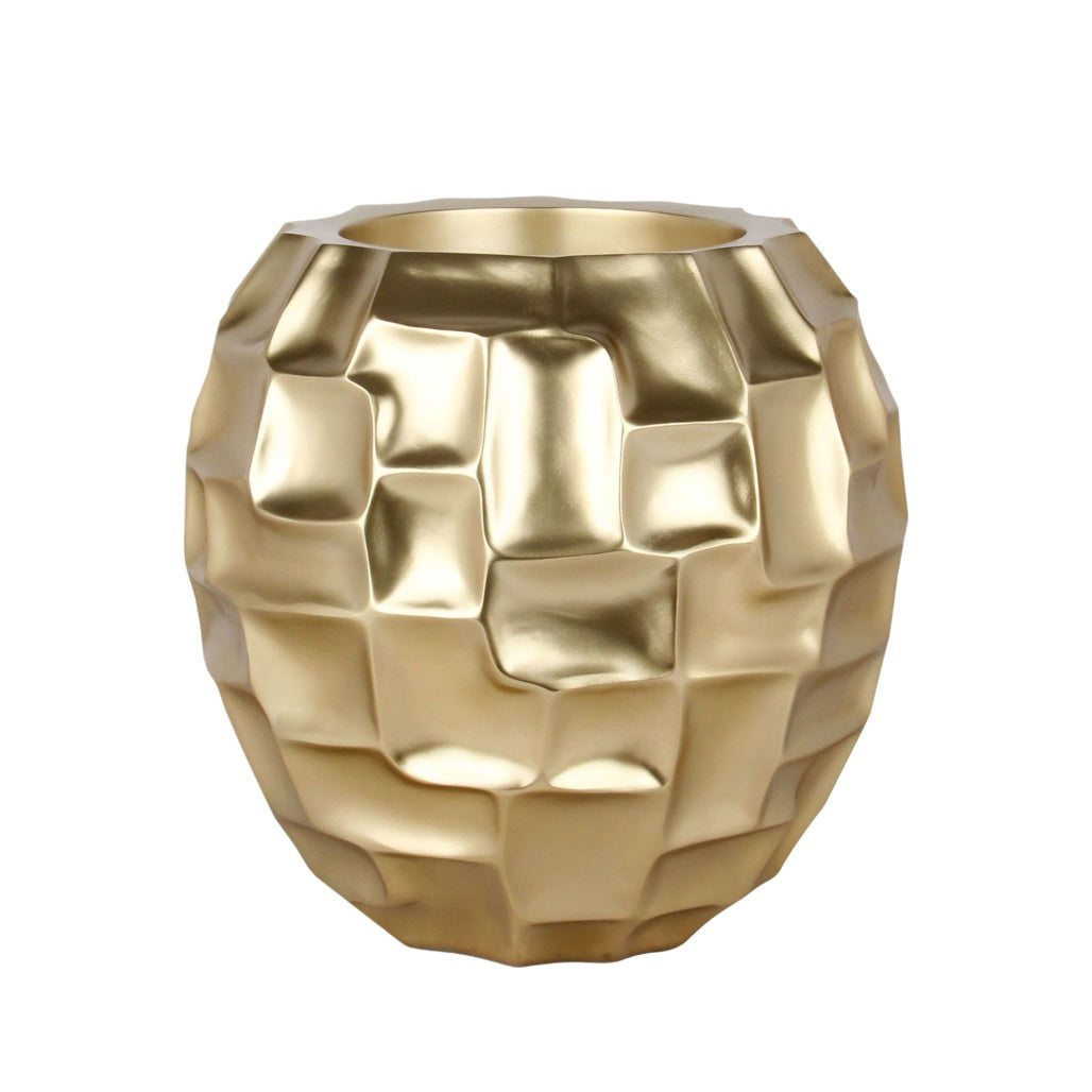 Vase décoratif en métal - pour embellir les espaces intérieurs - finition dorée - 15 x 15 x 20