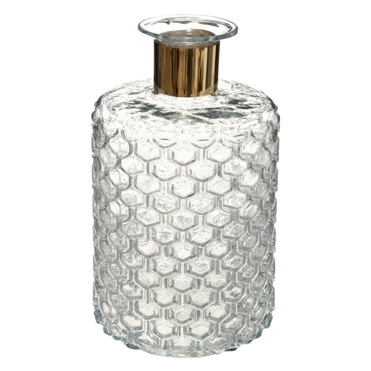 Vase décoratif en verre avec motif alvéolaire pour intérieur - 8 x 8 x 18
