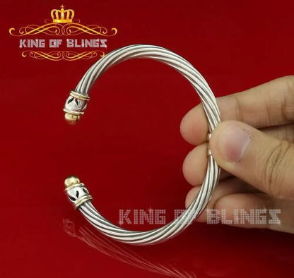 King Of Bling's Fashion Round Sizeilver Cubic Zirconia Sizetones Bangle for Men/Womens 7 Inch