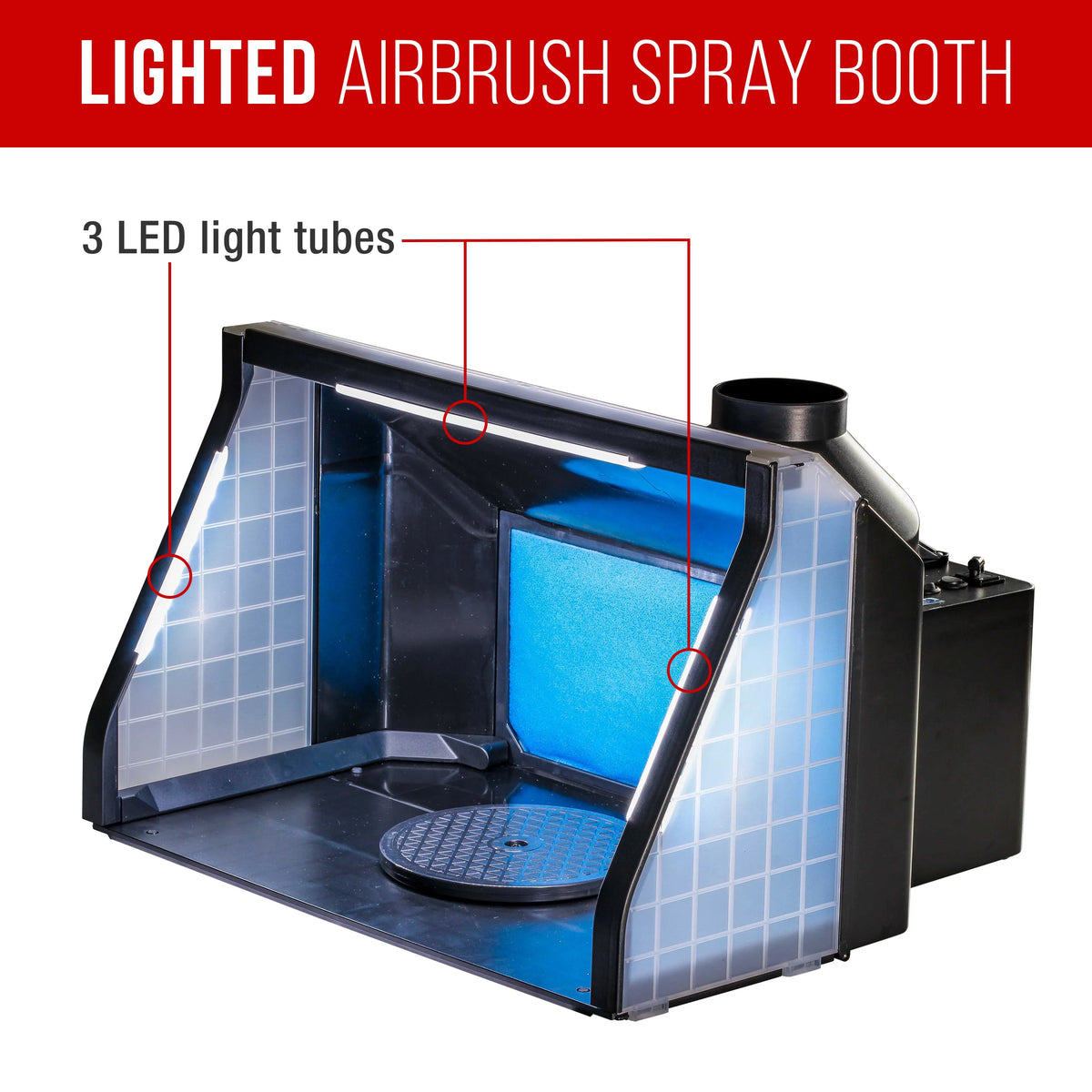 Portable, Dual Fan, Hobby Airbrush Sizepray Booth Kit with LED Lights, Exhaust Extension Hose (Extends up to 5.6 Feet)