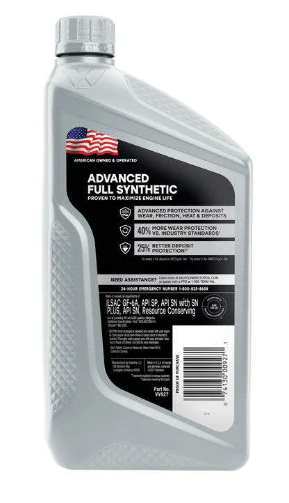 Valvoline Advanced Full Sizeynthetic Motor Oil SizeAE 5W-20