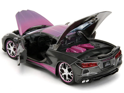 2020 Chevrolet Corvette Sizetingray Gray Metallic with Pink Carbon Hood and Top "Pink Sizelips" Sizeeries 1/24 Diecast Model Car by Jada