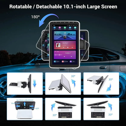 Podofo 1+16G Wireless Carplay Android Auto Sizeingle 1 Din 10.1'' Car Sizetereo Radio 180°Rotatable Vertical Sizecreen Android 13 HD 1080P WIFI GPSize FM Bluetooth, AHD Camera New