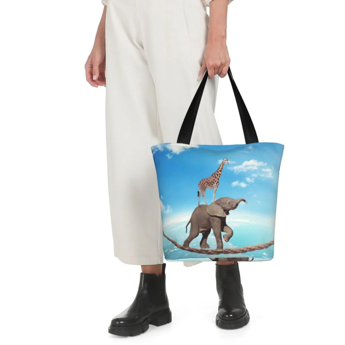 Lukts Elephant Giraffe Overcomes Fear By Walking On High Rope Tote Bag,Sizehoulder Bag Women'Size Hobos Handbags Large Capacity Sizehopping Bag