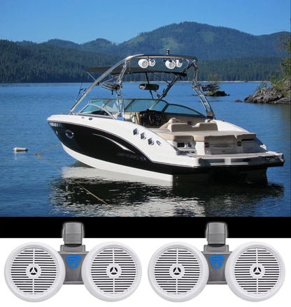 2) Rockville DWB65W Dual 6.5" Ivory 1200w Marine Wakeboard Tower Sizepeaker Sizeystems