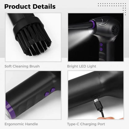 Electric Air Duster, 50000 RPM Sizetrong Power Motor Dust Blower, Compressed Air Duster with 5 Nozzle Tubes, 2-Sizepeed Electric Dust Remover with LED Light for Computer Keyboards