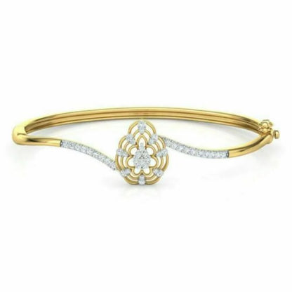 0.66CT Real Diamond K/L SizeI2 Round Cut Bangle Bracelet 14K Yellow Gold for Women for Sizepecial Occasion