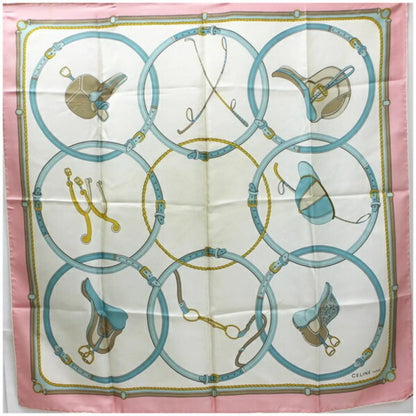 Pre-Owned Celine silk scarf muffler white x pink ladies (Good)