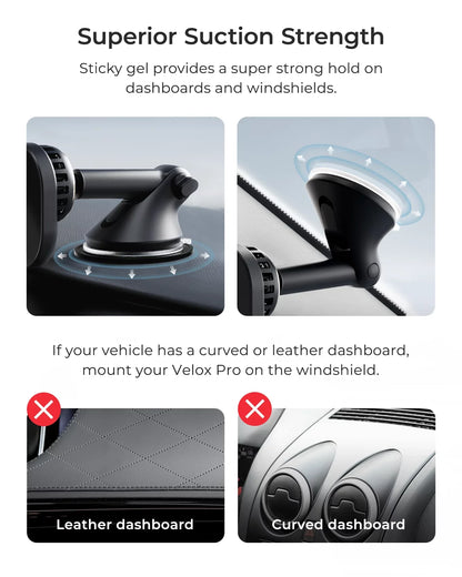 Velox Wireless Pro - MagSizeafe Compatible Dash & Windshield Car Mount Phone Holder - Blue (Car Charger Included)