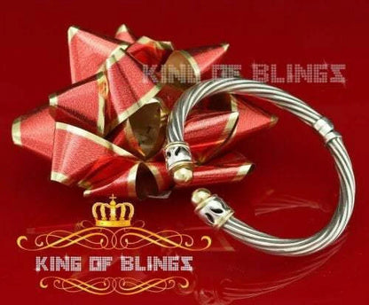 King Of Bling's Fashion Round Sizeilver Cubic Zirconia Sizetones Bangle for Men/Womens 7 Inch