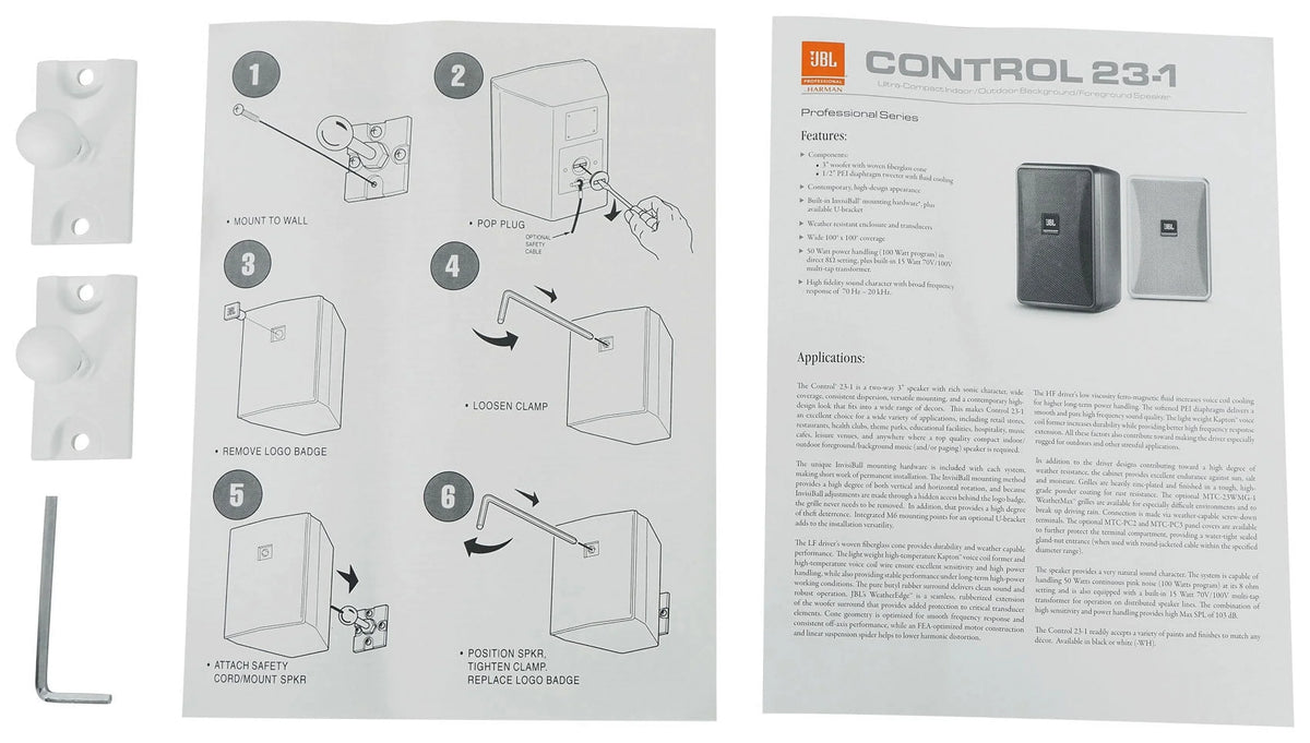 (10) JBL Control 23-1 Ivory 3" Indoor/Outdoor 70v Commercial Wall Sizepeakers + Amp