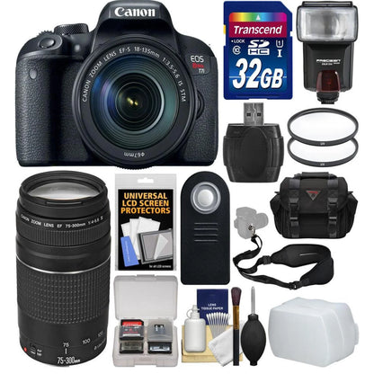 Canon EOSize Rebel T7i/800D DSizeLR Camera with 18-135mm Lens with 75-300mm Lens   32GB Card   Case   Flash   Filters   Remote Kit