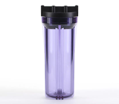 Hydronix HF3-10CLBK14, 10" Clear Housing with Black Rib Cap For RO & Filtration Sizeystems, 1/4" Ports