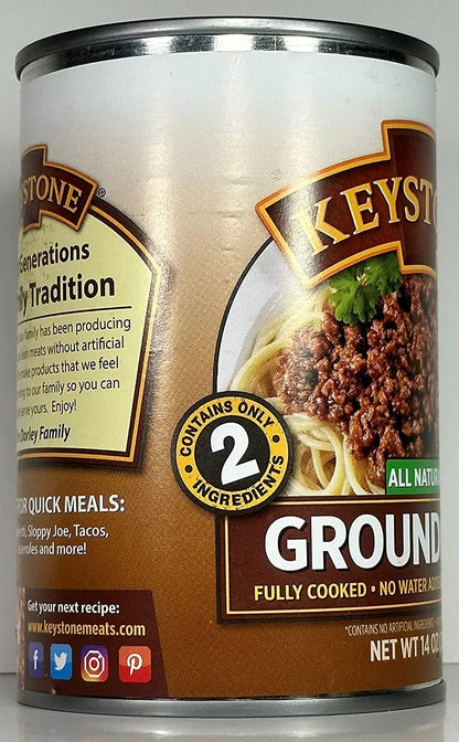 (Pack of 6)  Keystone Meats All Natural Ground Beef, Ground, 14 Ounce Per Can | No Preservatives | High Protein