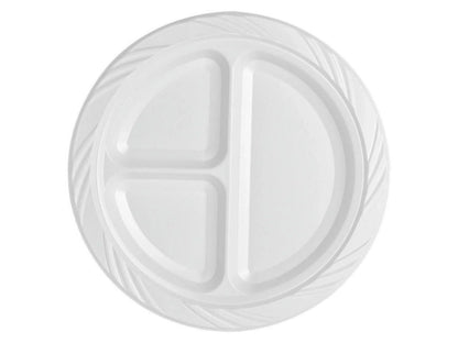Genuine Joe 3-section Round Plastic Plates, 9", 125 Pack, GJO10425