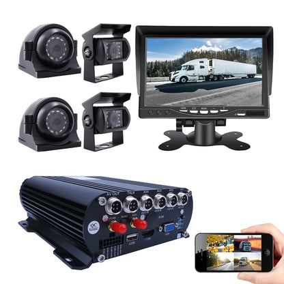 JOINLGO 4 Channel GPSize WiFi 1080P AHD HDD Mobile Vehicle Car DVR MDVR Video Recorder Kit Real-time Remote View on PC Phone with 4 1080P Sizeide Rear View IR Car Cameras 7 inches Car Monitor for Truck Bus