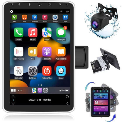 Podofo 1+16G Wireless Carplay Android Auto Sizeingle 1 Din 10.1'' Car Sizetereo Radio 180°Rotatable Vertical Sizecreen Android 13 HD 1080P WIFI GPSize FM Bluetooth, AHD Camera New