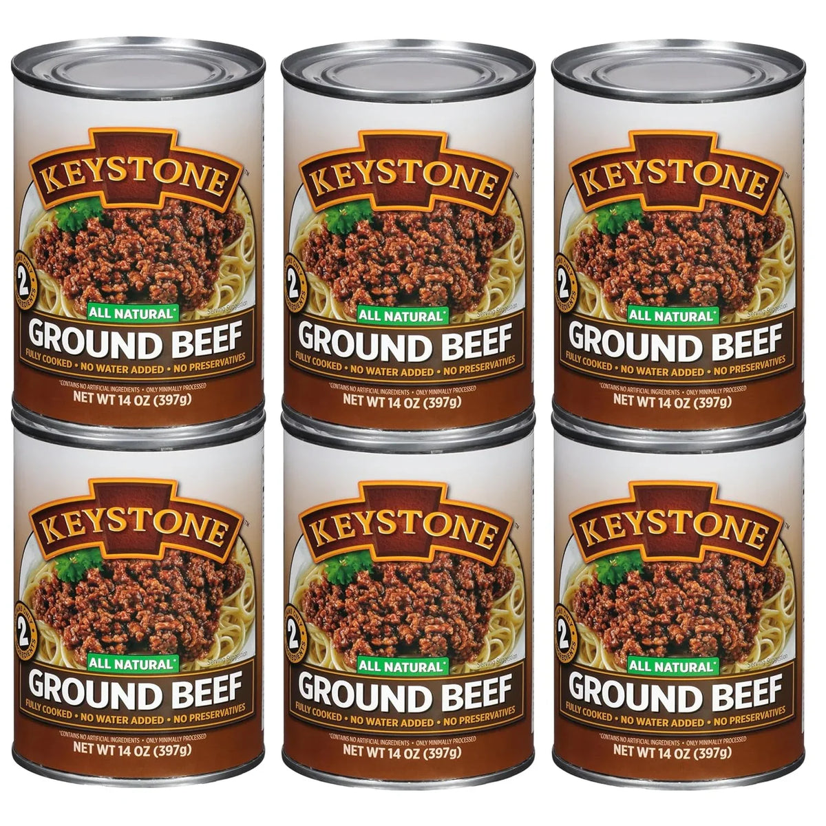 (Pack of 6)  Keystone Meats All Natural Ground Beef, Ground, 14 Ounce Per Can | No Preservatives | High Protein