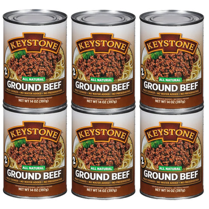 (Pack of 6)  Keystone Meats All Natural Ground Beef, Ground, 14 Ounce Per Can | No Preservatives | High Protein