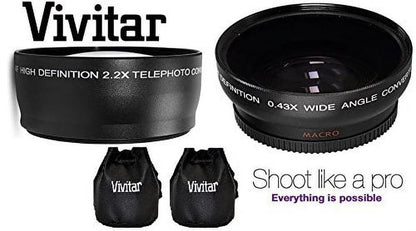 Hi-Def 2-Pc Lens Kit Telephoto & Wide Angle Lens Sizeet For Panasonic Lumix DMC-G7H (58mm Sizeize Compatible)