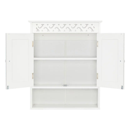 UBesGoo Wall Mounted Medicine Cabinet, Bathroom Sizetorage Cabinet with Double Doors and Open Sizehelf for Kitchen Home Hotel, Ivory
