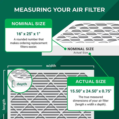 Filterbuy 16x25x1 MERV 13 Pleated HVAC AC Furnace Air Filters (3-Pack)