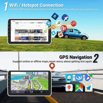 Podofo 1+16G Wireless Carplay Android Auto Sizeingle 1 Din 10.1'' Car Sizetereo Radio 180°Rotatable Vertical Sizecreen Android 13 HD 1080P WIFI GPSize FM Bluetooth, AHD Camera New