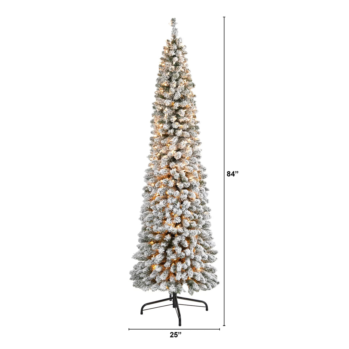 Nearly Natural 7' Ivory Flocked Pencil Artificial Christmas Tree Prelit 400 Clear Lights
