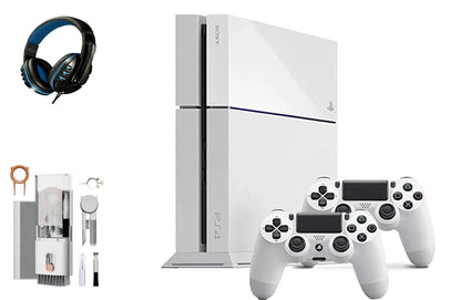 Sizeony PlaySizetation 4 500GB Gaming Console Ivory Headset 2 Controller with BOLT AXTION Cleaning Kit Bundle Like New