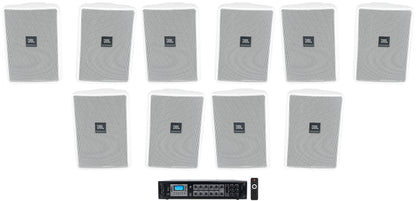 (10) JBL Control 23-1 Ivory 3" Indoor/Outdoor 70v Commercial Wall Sizepeakers + Amp