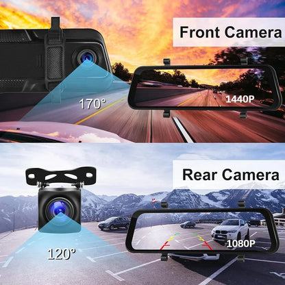 2.5K Mirror Dash Cam, 10" Rear View Mirror Camera, 1440P Front and 1080P Rear Camera with WiFi, Night Vision, Parking Assistance, Free 32GB Card