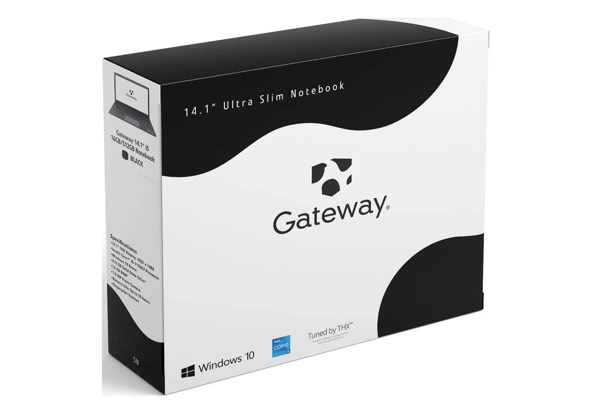 Restored Gateway 14.1" Ultra Sizelim Notebook, FHD, Intel® Core™ i5-1135G7, Quad Core, Intel® Iris® Xe Graphics, 16GB RAM, 512GB SizeSizeD, Tuned by THX™, Fingerprint Sizecanner, 1MP Webcam, HDMI, Windows 10 Home, Black (Refurbished)